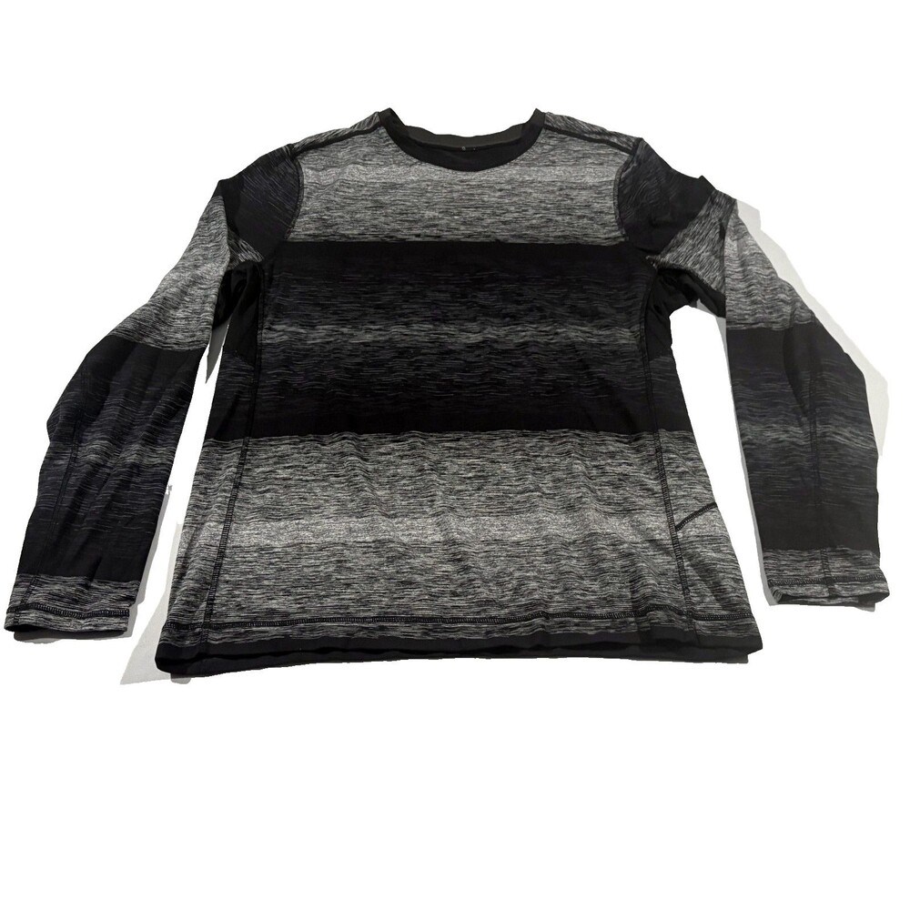 Lululemon Shirt Mens Black Stripe Gray Core Crew Rulu Long Sleeve Pullover Sz XL - Picture 1 of 8